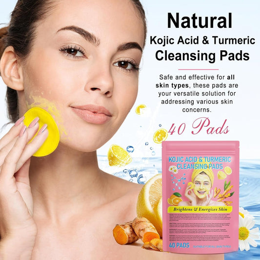 Turmeric Kojic Acid Face Pads 40 Brightening & Cleansing Discs for Dark Spots and Even Skin Tone
