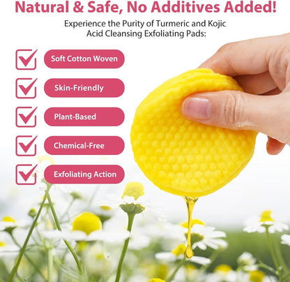 Turmeric Kojic Acid Face Pads 40 Brightening & Cleansing Discs for Dark Spots and Even Skin Tone